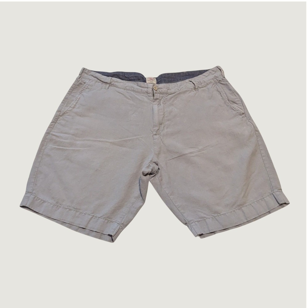 Faherty Brand Linen Blend Shorts Mens Sz 38 Gray Flat Front Casual Summer Beach